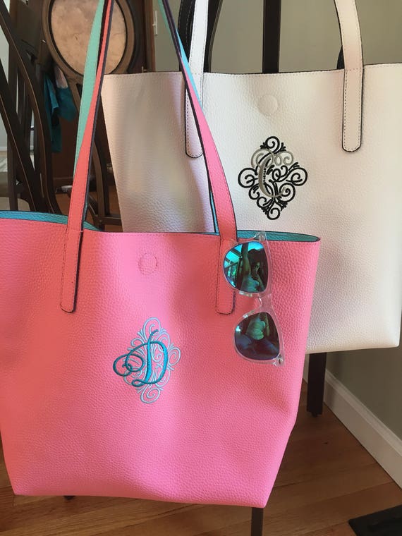 Embroidered Monogrammed Tote Bag Beach Bag Book Bag Market Bag. Pocketbook Purse Etsy