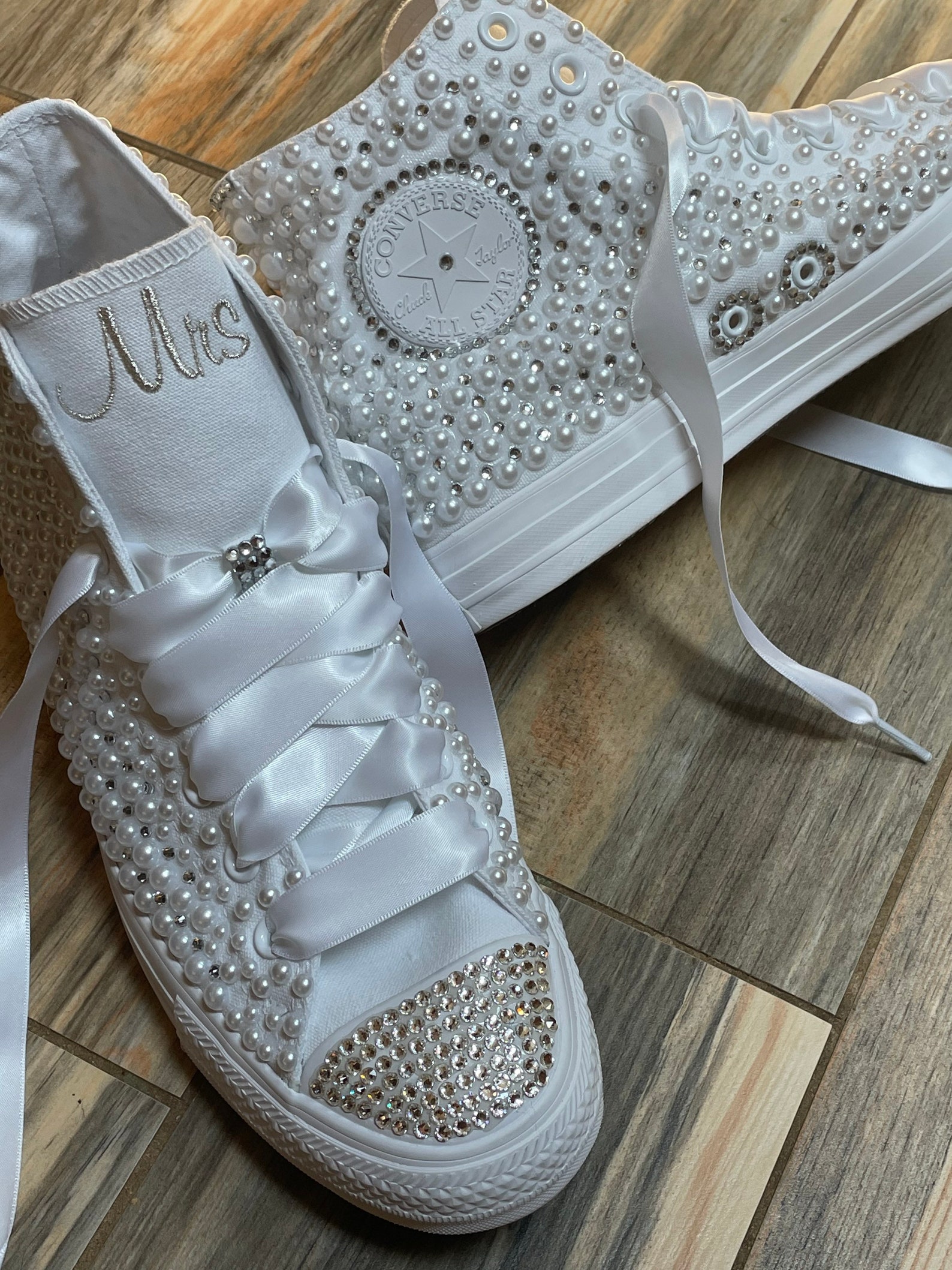 PEARL ENCRUSTED Hi Top Bride Shoes Wedding Embroidered | Etsy