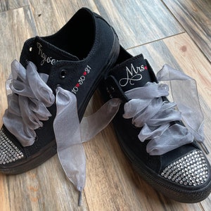 Bling toe wedding sneaker, Ribbon laces, Bling, Bride Shoes, wedding converse, Wedding Embroidered Sneakers, Wedding shoes, Decorated  (Low)
