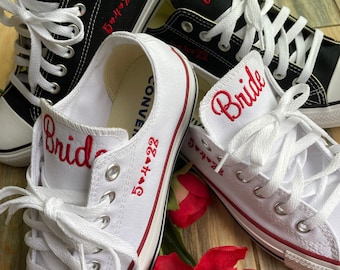 Embroidered Wedding Sneakers: Bride & Groom Converse, Personalized Date