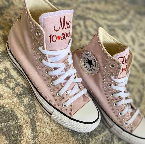 Hi Top Bling Sneakers, Bling Wedding Shoes, Monogrammed Sneakers, Wedding Shoes, Decorated Hi Top sneakerConverse