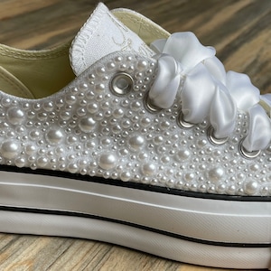 PEARL ENCRUSTED PLATFORM Converse, Bride Shoes, Wedding Embroidered ...