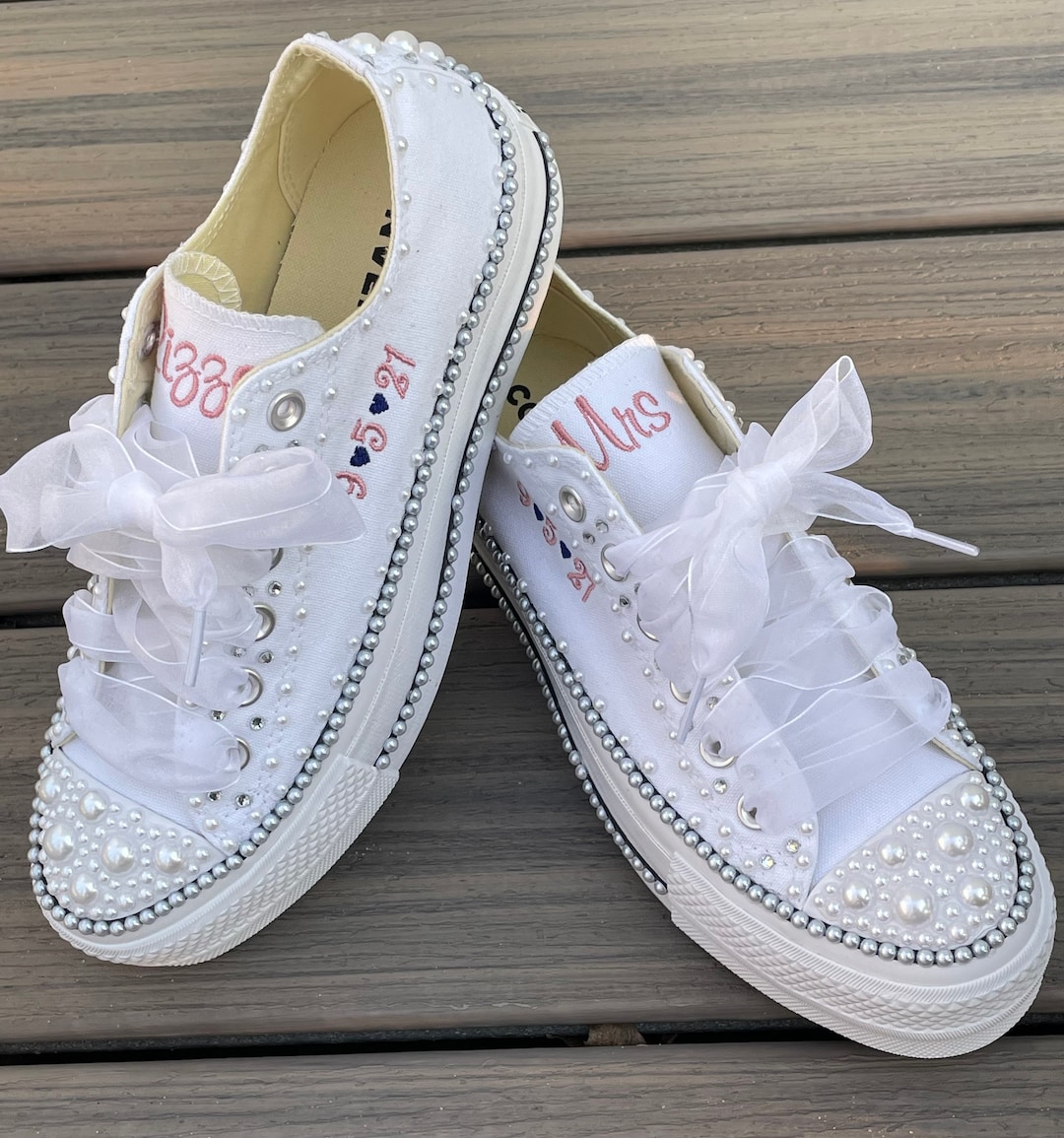 Platform Wedding Sneaker, Embroidered Pearl Wedding, All Star, Pearl ...