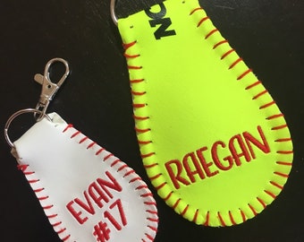 Embroidered Softball Bag Tag: Personalized Sports Keychain