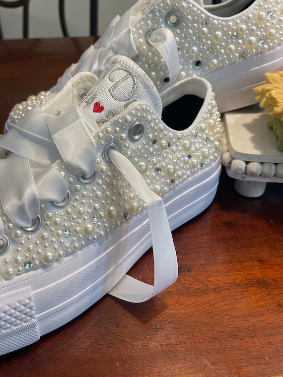 Platform PEARL and BLING Encrusted Converse Bride Shoes Wedding