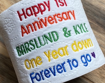 Paper Anniversary gift, Embroidered toilet paper, party decoration, Wife Gift, Husband gift, Anniversary gift, gifts for him