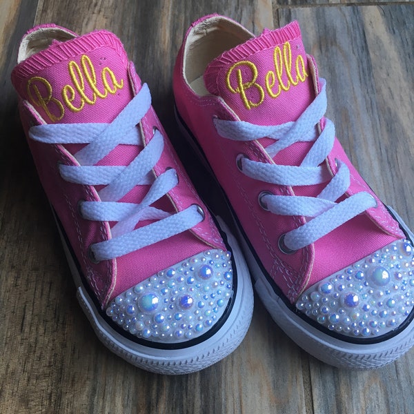 Flower girl shoes, PEARL encrusted, Ring Bearer shoes, Toddler girl sneakers, Custom Kid sneakersConverse