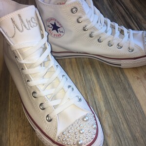 Hi Top Pearl Embroidered Bride shoe, Wedding Sneakers.  Bling Sneakers, Bling wedding shoes, Decorated Sneakers (Hi Top)Converse
