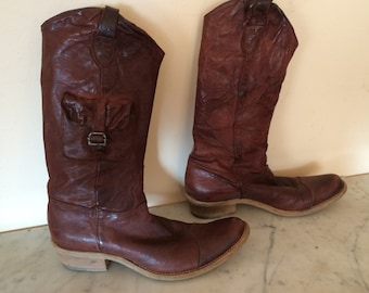 vintage cow boy boots, italian brand Santacroce Prada group, cowboy, western boots, fine and precious leather, 39 eu