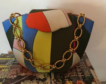 Emilio Pucci handbag,  rare small vintage purse, 1960's, colorful, silk and leather , color block