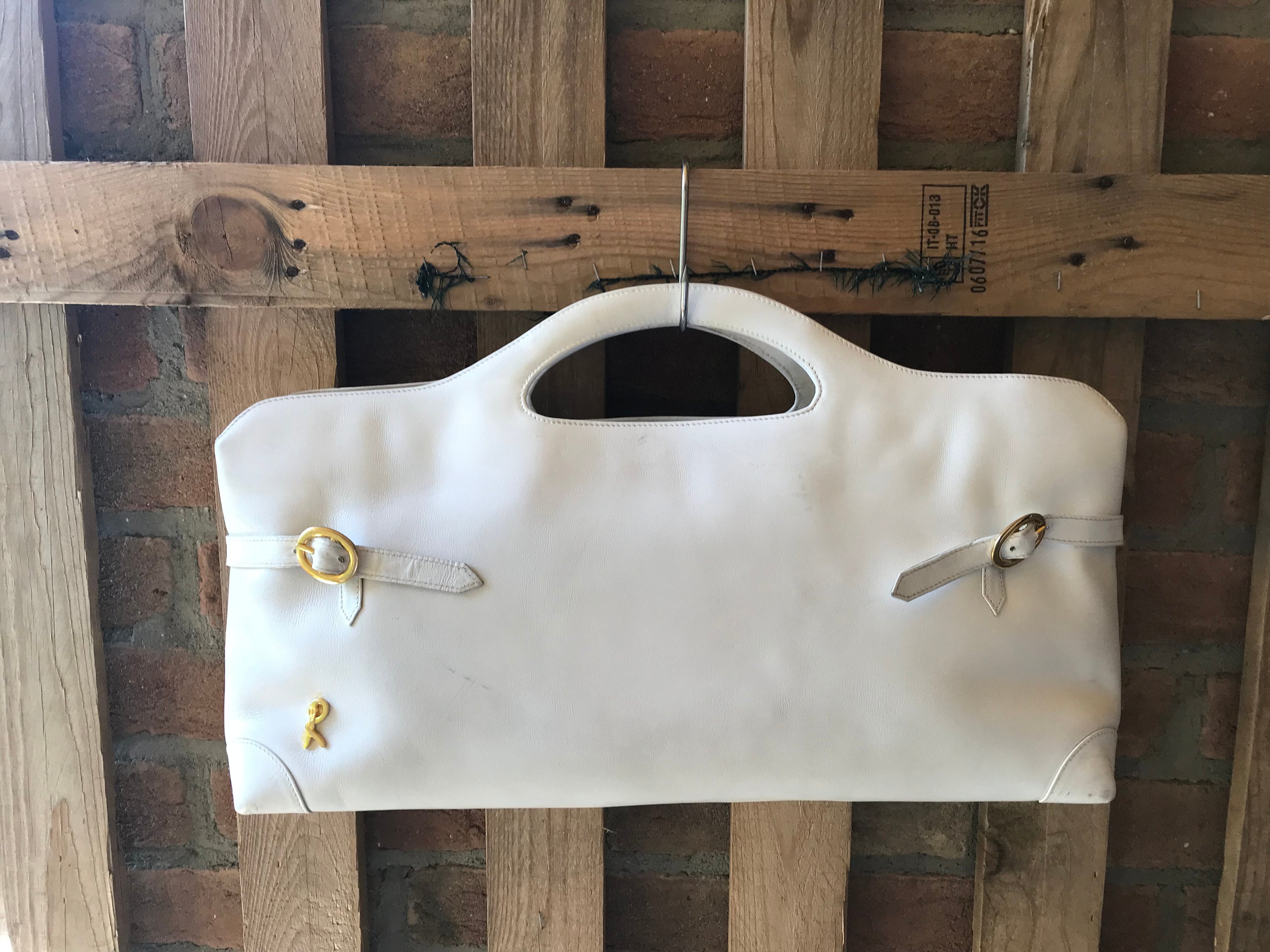 Roberta Di Camerino Borsa Anni 70 in Pelle Bianca, Borsa a Mano