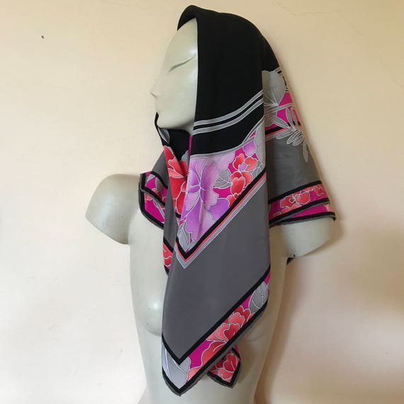 Leonard Paris, vintage 70's scarf, pure silk, bla… - image 1