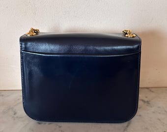 Gucci Vintage 1969 Navy Leather Chain Shoulder Bag Lapis Lazuli