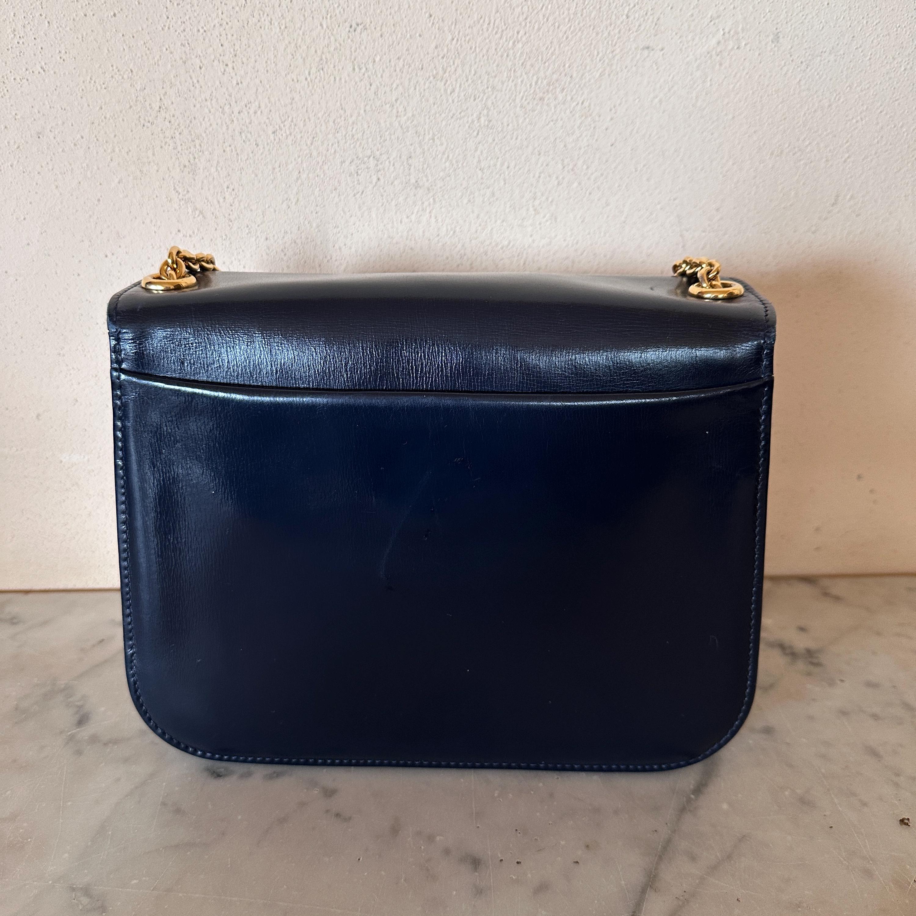 Gucci Vintage 1969 Navy Leather Chain Shoulder Bag Lapis Lazuli