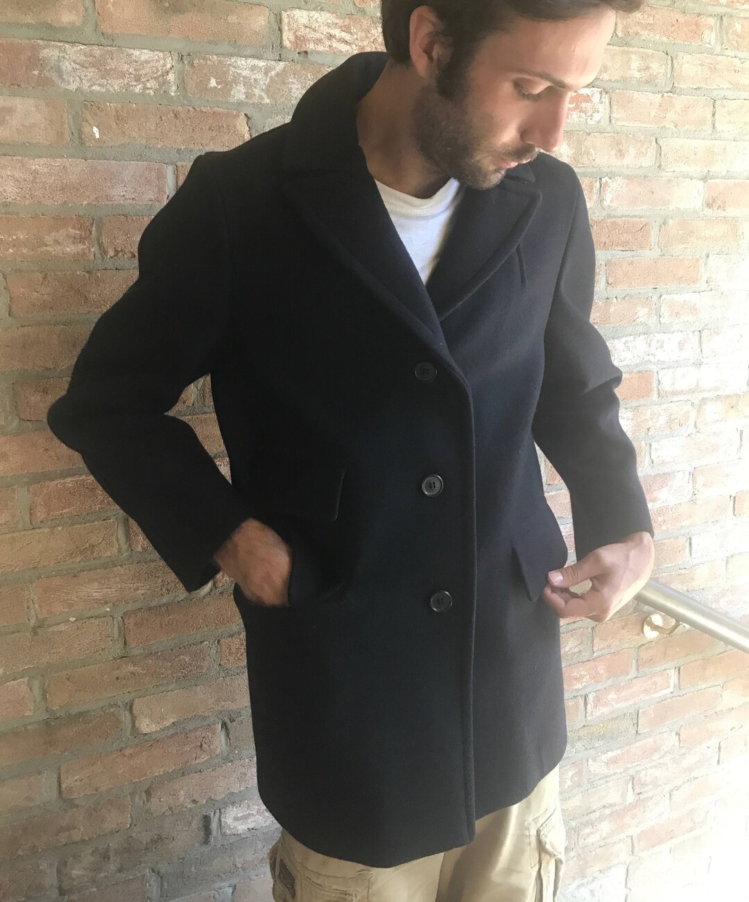 Maison Martin Margiela Blue Wool Peacoat – Women's Size S, White