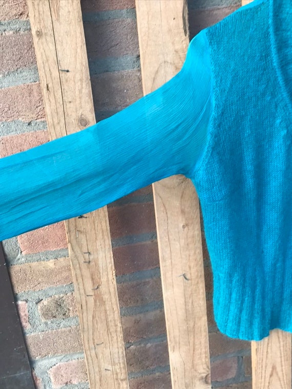 Dries Van Noten turquoise sweater, V neck, angora… - image 8