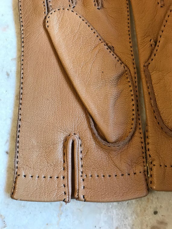 NOS Size 7 3/4 tan leather gloves, kid leather gl… - image 4