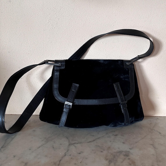 Yves Saint Laurent Rive Gauche Black Velvet Crossbody Bag, Early 