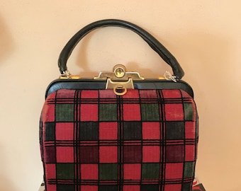 Bag, vintage handbag, Roberta di Camerino, 1960, velvet with colored square design
