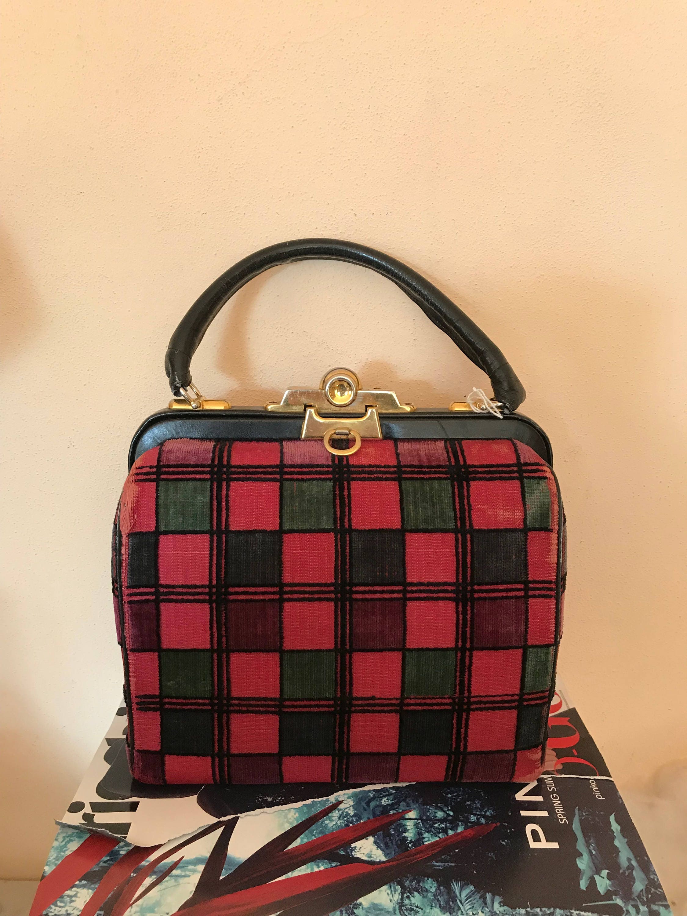 Roberta Di Camerino Velvet Bag, 1960s Vintage Handbag, Geometric