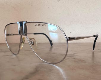 Longines vintage aviator eyeglasses, NOS Swiss luxury frame, 80s metal optical glasses, minimalist executive eyewear