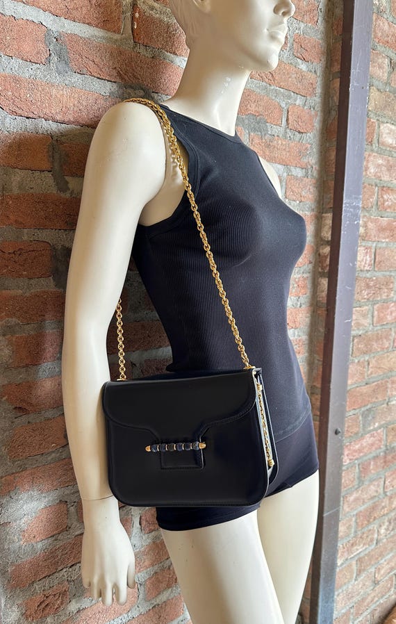 Gucci Vintage 1969 Navy Leather Chain Shoulder Bag Lapis Lazuli