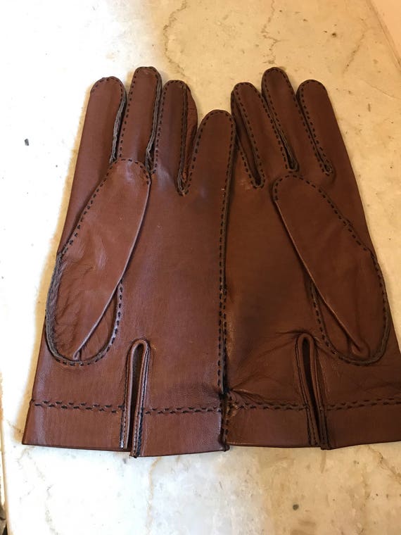 NOS  Size 7 3/4 tobacco gloves, kid leather glove… - image 4