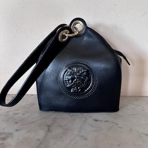 Fendi Vintage Black Leather Janus Shoulder Bag Gold Tone Hardware FF Zipper Pull 1980s 1990s Italy Mint condition