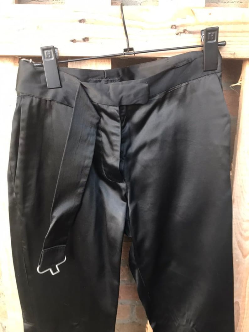 black skinny satin trousers