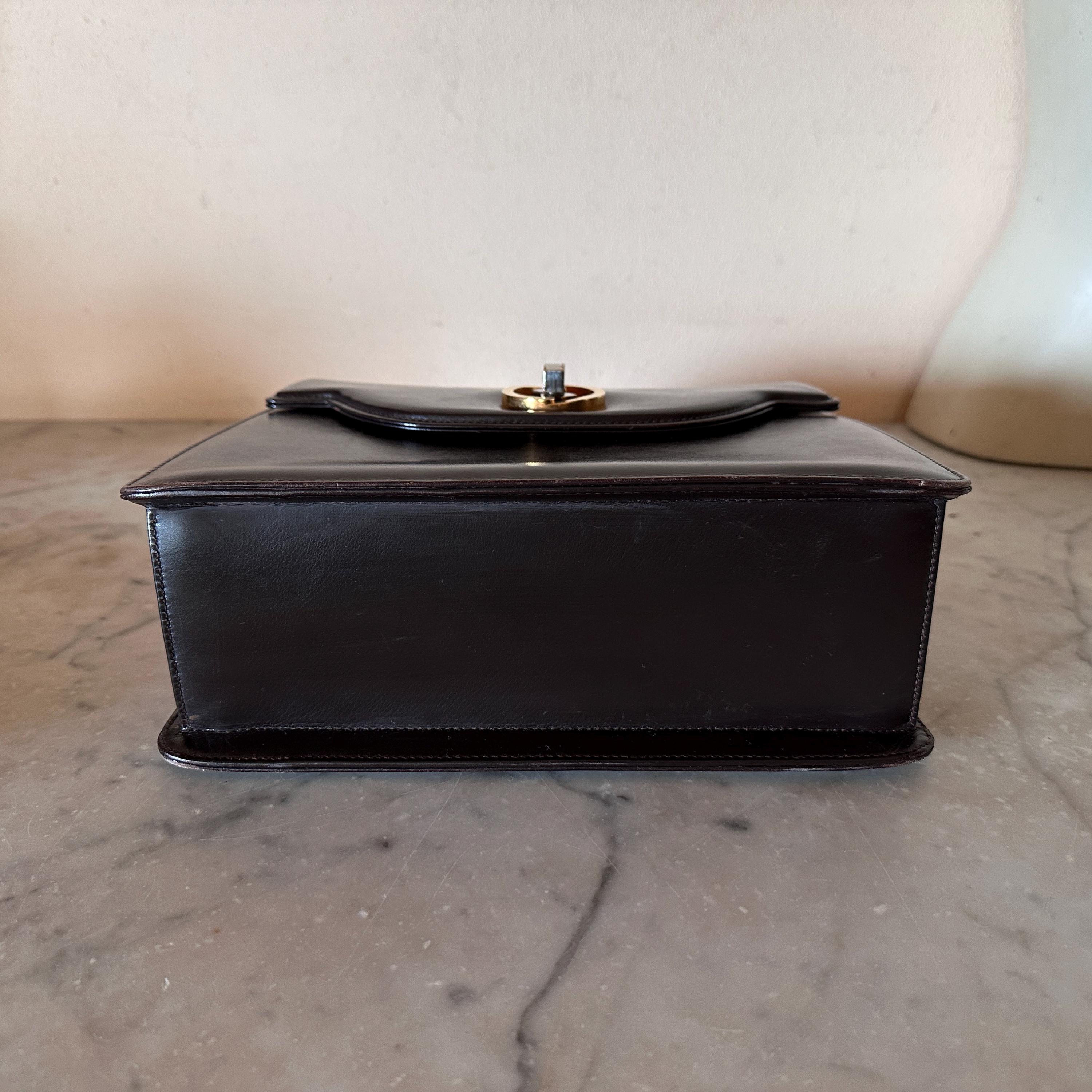 Gucci Vintage 1960s Dark Chocolate Calfskin Leather Flap Top Gucci Vintage 1960s Dark Chocolate Calfskin Leather Flap Top