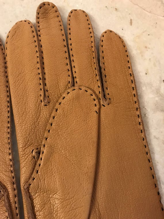 NOS Size 7 3/4 tan leather gloves, kid leather gl… - image 5