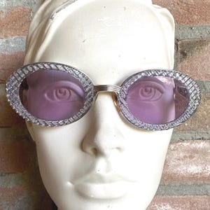Jean Paul Gaultier 90s Sunglasses Crystal Texture Acetate Oval Sunglasses Silver Metal Lilac Lenses 90s Couture Vintage Pre Loved Excellent