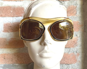 Lunettes de soleil vintage Christian Dior, monture jaune oversize, verres marron, Optyl, fabriquées en Autriche dans les années 1970, modèle 2079