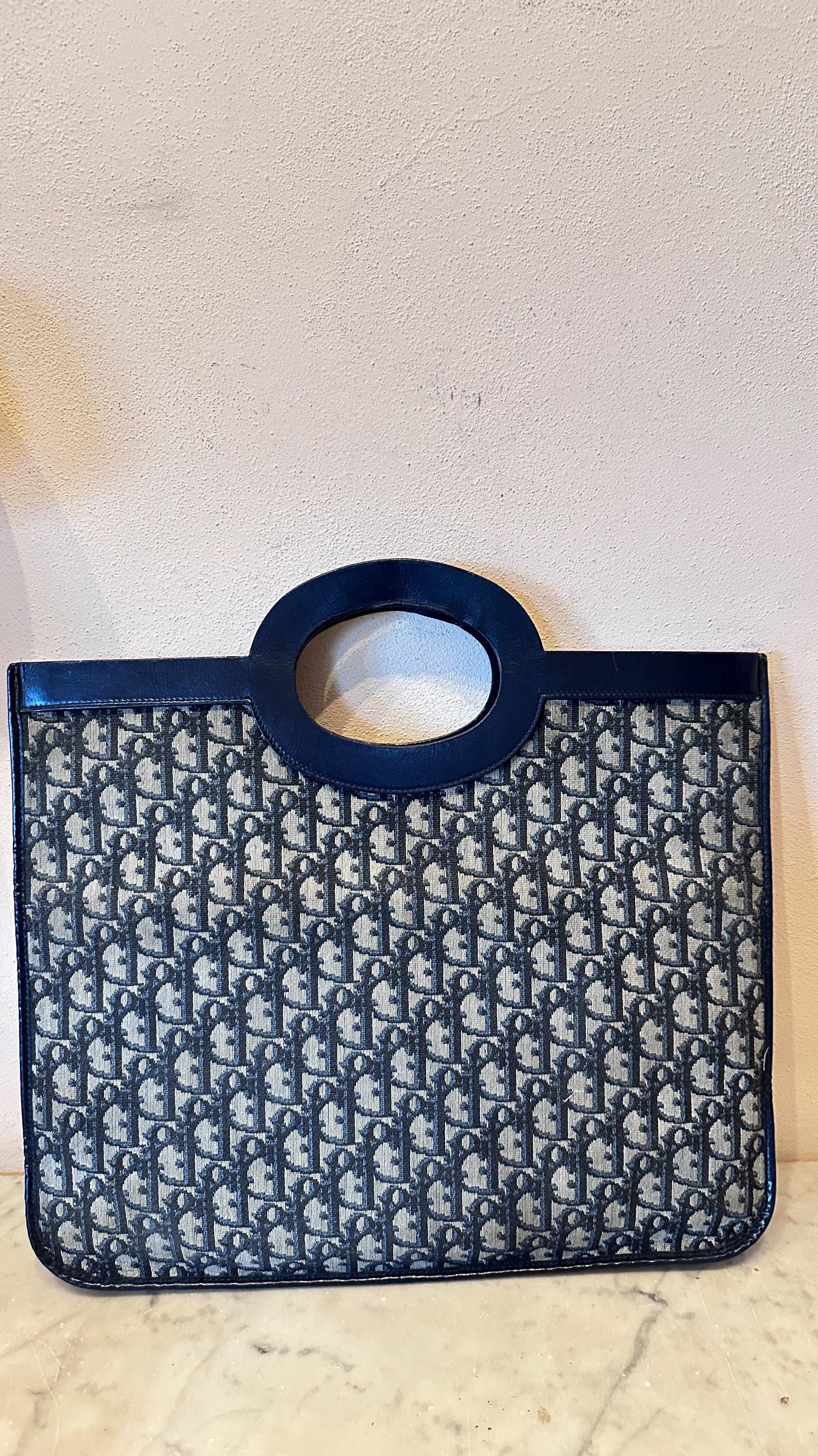 Christian Dior Vintage Navy Oblique Monogram Canvas Fold Over
