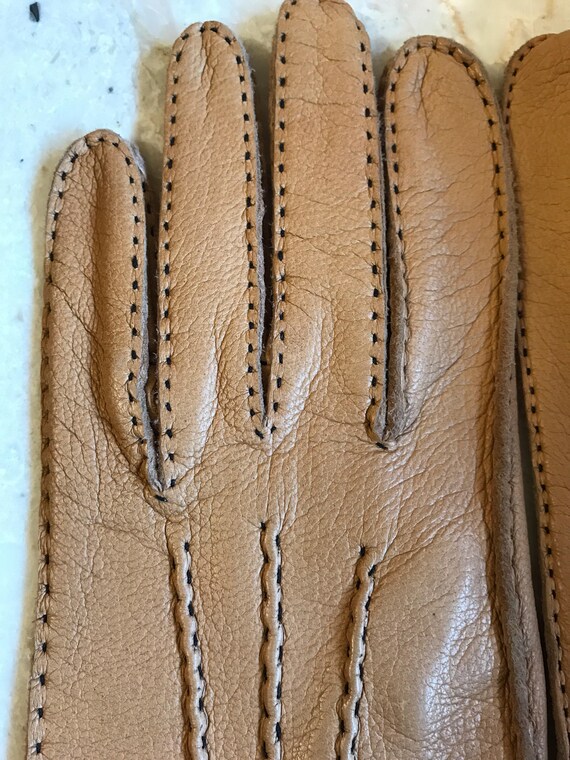 NOS Size 7 3/4 tan leather gloves, kid leather gl… - image 6