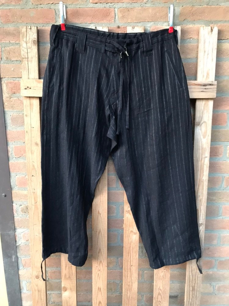 Yohji Yamamoto Pour Homme Vintage Linen Rayon Black Pinstripe
