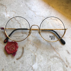 Casanova Dolce Vita Vintage Glasses Unisex Round 24K Gold Plated Hand Enamelled NOS
