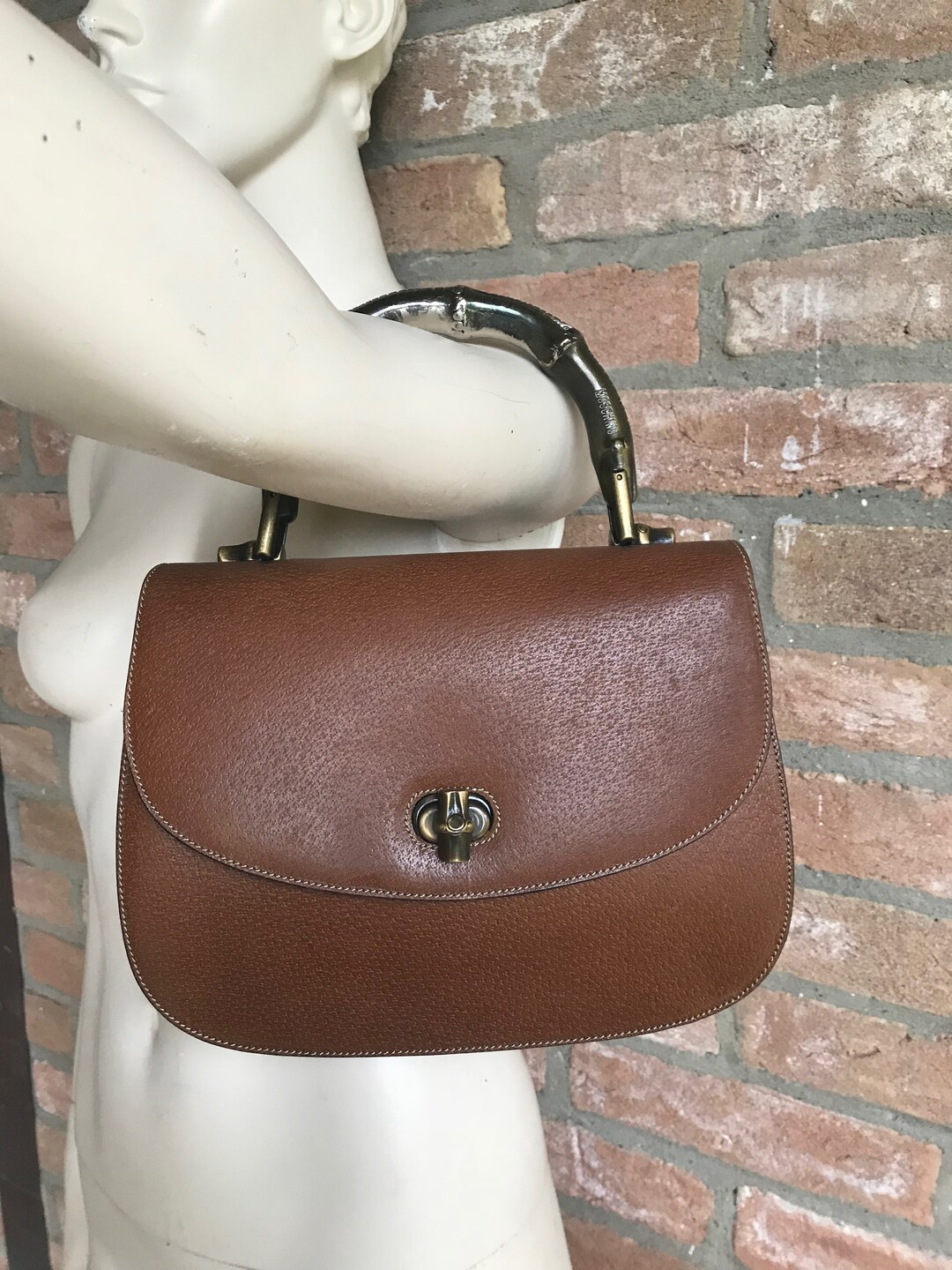 Moschino by Redwall 90s Handbag, Peccary Leather, Faux Bamboo