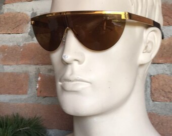 Gafas de sol vintage Gianfranco Ferre, estilo máscara de los años 90, carey, lentes de espejo doradas, unisex, gafas de diseñador, de segunda mano.