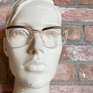 Amor Paris Vintage Eyeglasses NOS 50s Cat Eye Clear Frames Brown Brow Cat Eye Specs Marilyn Style Deadstock New Old Stock With Tag image 1