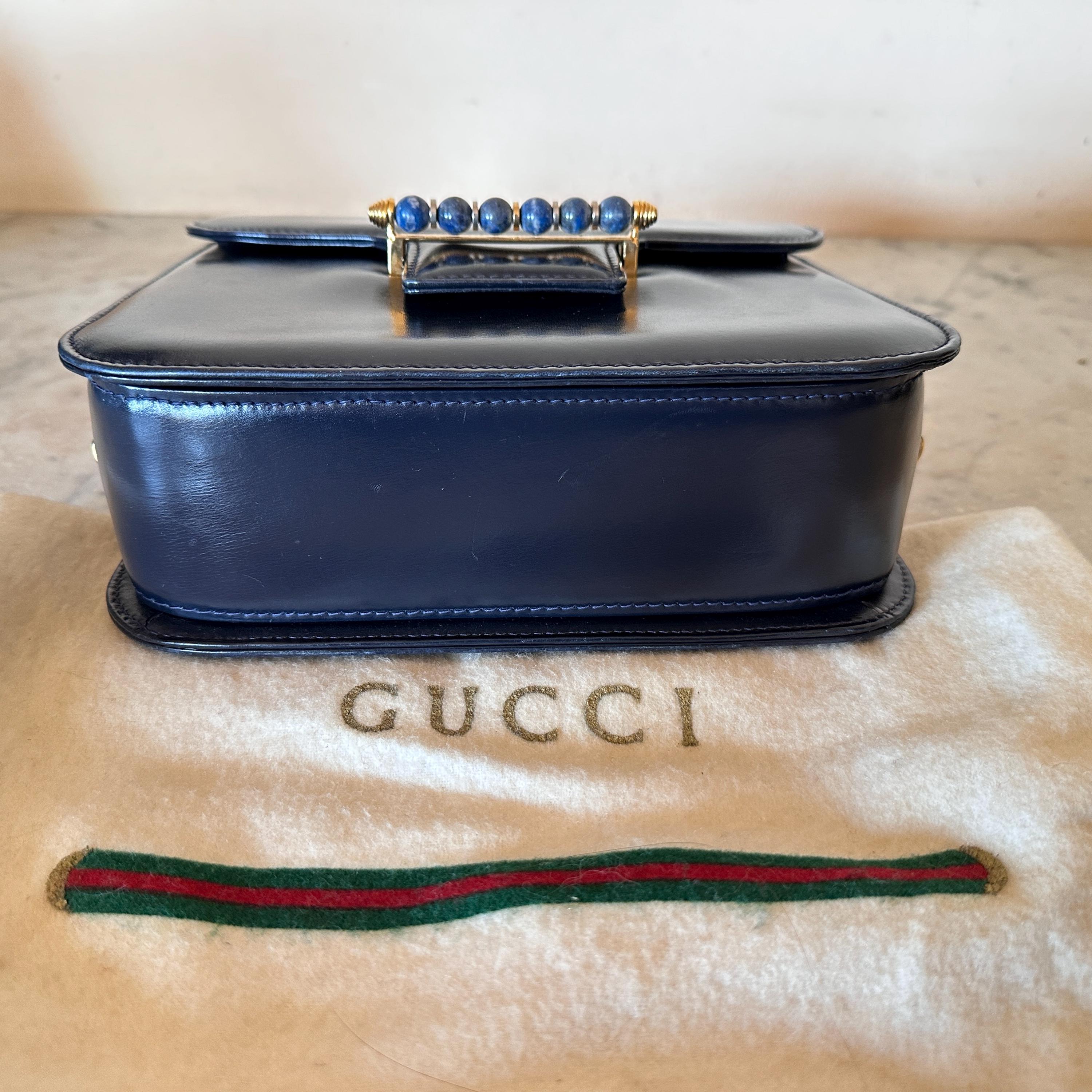 Gucci Vintage 1969 Navy Leather Chain Shoulder Bag Lapis Lazuli