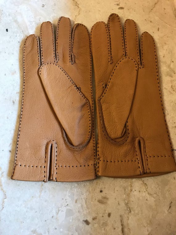 NOS Size 7 3/4 tan leather gloves, kid leather gl… - image 3