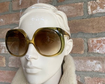 COBRA OPTYL sunglasses, vintage 70s oversized shades, glossy yellow green mottled frame, original lenses, rare retro eyewear