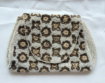 1930s Beaded Bridal Purse, Antique Handbag, Art Deco Wedding Bag, Ivory Beads, Perfect for Bride or Vintage Ceremony