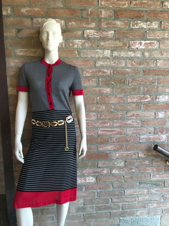 60's Lanvin classical polo dress, striped, black … - image 1