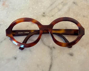 Pierre Cardin C12 NOS 1960s Brown Tortoise Acetate Thick Oval Frame Eyeglasses Space Age Mod Womens Made in France Deadstock Vintage Eyewear