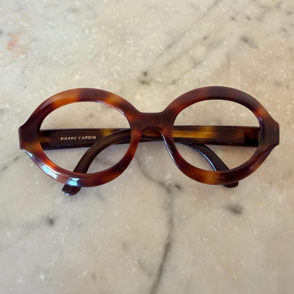 Pierre Cardin C12 NOS 1960s Brown Tortoise Acetate Thick Oval Frame Eyeglasses Space Age Mod Womens Made in France Deadstock Vintage Eyewear