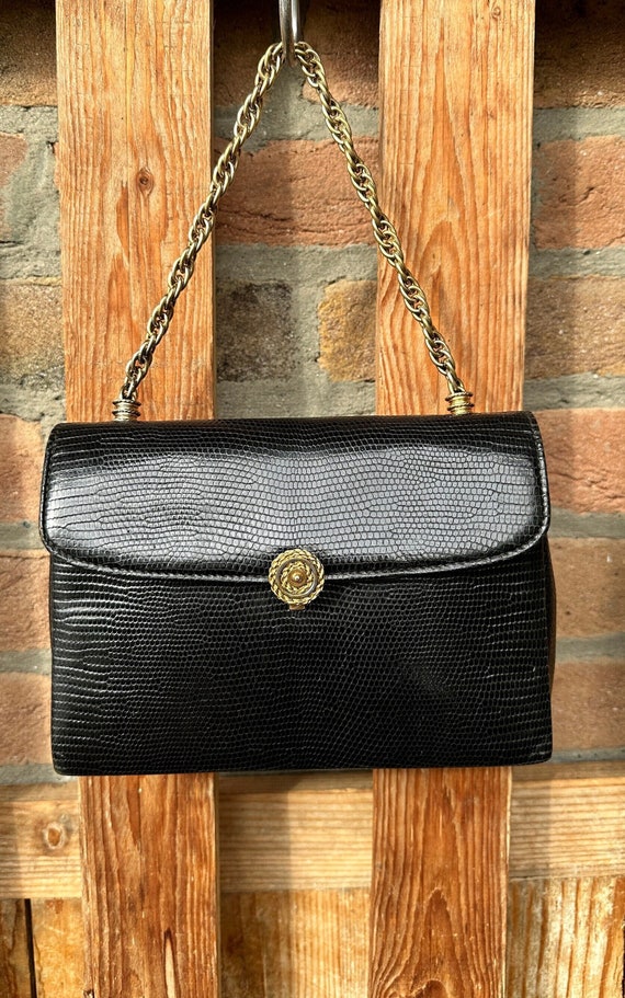 antique Gucci handbag, chain purse, black reptile 
