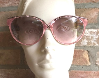 Zagato oversized zonnebril, handgemaakt in Italië in de jaren 80, roze parelmoer acetaat, nieuw in doos met label, oversized damesbril.