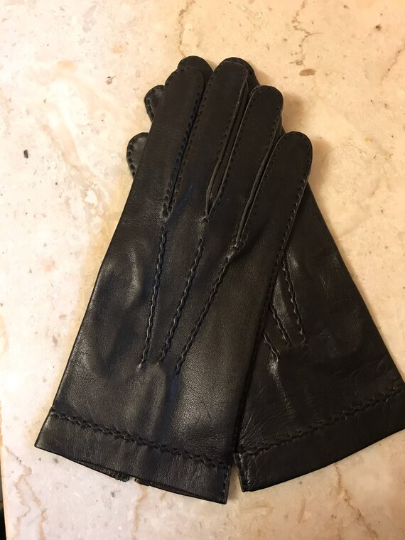 NOS  Size 8 black gloves, kid leather gloves, DEA… - image 2